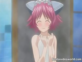 Okouzlující anime mladý mladý žena owned v koupelna