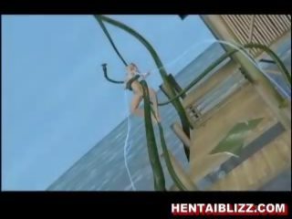 3d animated hentai slattern gets fucked by huge tentac