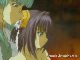 Agradável morena anime mademoiselle fica teased por um verde cabeludo sheboy