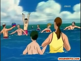 Hentai masāža ķermenis un vāvere vibrātors uz the pludmale
