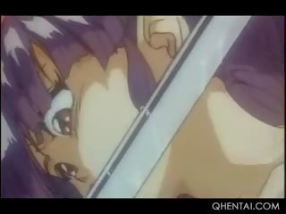 Hentai x rated clip Slave Gets Her Little Snatch Fucked With A Sword