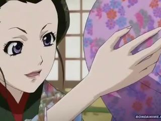 Yang hogtied / diikat dengan tangan dibelakang geisha mendapat yang basah menitis libidinous faraj