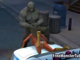 Gorgeous 3D enchantress Lays On A Cop Car And Sucks A Monsters cock