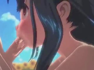 Blå hår animen husmor djupahalsen