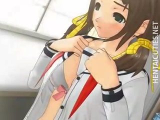 Pigtailed 3D anime lassie gets slit rubbed