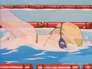 3d anime søta movs henne varmt kroppen i svømmetur dress