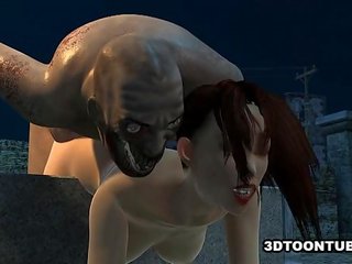 Gros seins 3d dessin animé diva obtention baisée dur par une zombie