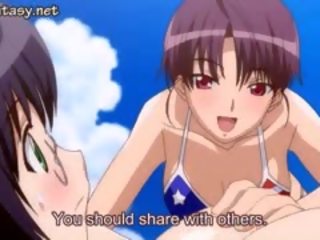 Dva anime holky prstoklad na pláž