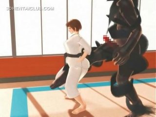 Hentai karate dukra springimas apie a masinis johnson į 3d