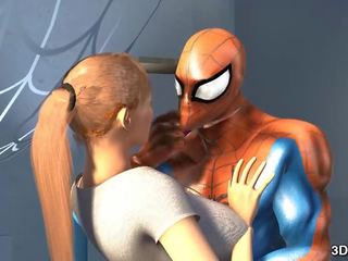 Spider vīrietis fucks krūtainas blondīne mīļumiņš