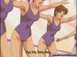 Baddräkt japanska hentai själv masturberar i den simning p